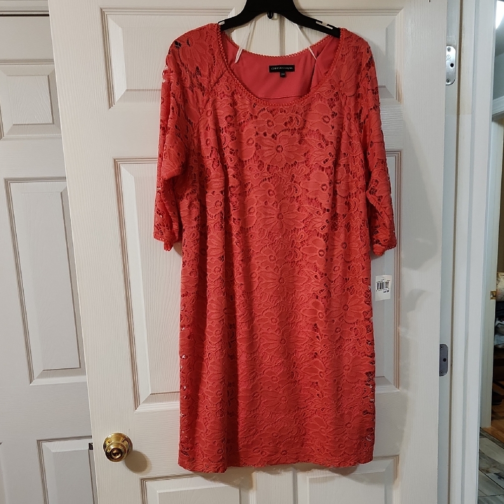 Chic Long Sleeve Coral Lace Dress